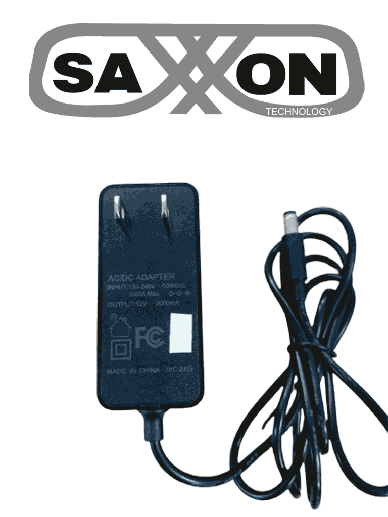 SAXXON KA24D1202000USH - Fuente de Poder Regulada / 12 Vcc 2 Amper / Conector Macho / Voltaje de Entrada: 100-240V / Ideal para Cámaras de CCTV , Controles de Acceso y Asistencia - Image 2