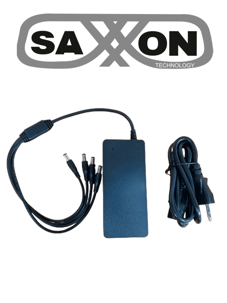 SAXXON KA65E1205000Q - Fuente de Poder Regulada / Alimentación 12 Vcc 5 Amper / 4 Conectores Macho / Voltaje de Entrada: 100-240V / Ideal para Cámaras de CCTV , Controles de Acceso y Asistencia