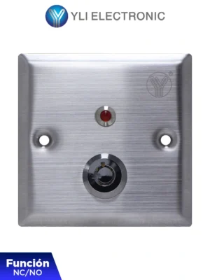 YLI YKS850LS - Botón Liberador de Llave, Indicador LED, Acero Inoxidable, Resistente a la Intemperie, Función NC/NO