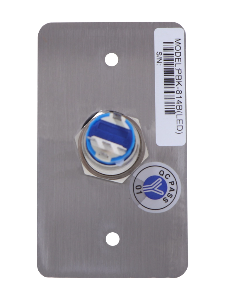 YLI PBK814BLED - Botón de Salida Mecánico, Indicador LED (Azul), Acero Inoxidable, 12 VCC, Función NC/NO - Image 2