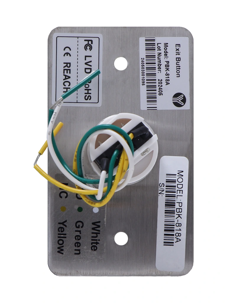 YLI PBK818A - Botón de Salida Tipo Hongo, Carcasa de Acero Inoxidable con Acabado Trefilado, Botón Verde, Función NC/NO - Image 3