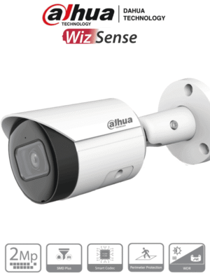 DAHUA IPC-HFW2241S-S - Camara IP Bullet de 2 Megapixeles/ Lente de 2.8 mm/ WizSense/ 107 Grados de Apertura/ IR de 30 Metros/ SMD Plus/ Microfono Integrado/ PoE/ Ranura para MicroSD/ IP67/ WDR Real de 120 dB