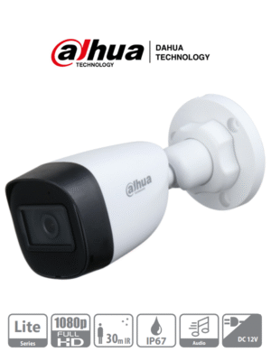 DAHUA HAC-HFW1200CN-A - Cámara Bullet 1080p/ Micrófono Integrado/ Lente de 2.8mm/ 30 Mts de Ir/ IP67/ Policarbonato/ CVI/CVBS/AHD/TVI/ BLC/HLC/DWDR