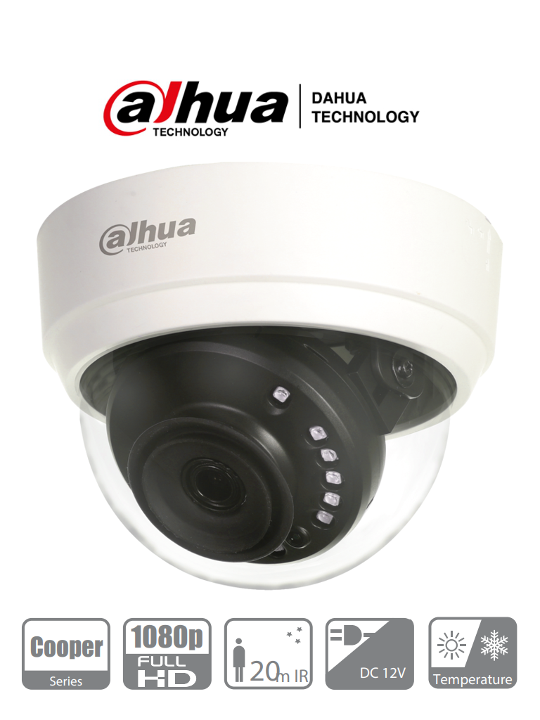 DAHUA HAC-D1A21N-0280B - Cámara Domo HDCVI 1080p/ 103 Grados de Apertura/ Lente de 2.8 mm/ IR 20 Mts/ Uso Interior/ TVI AHD Y CVBS/