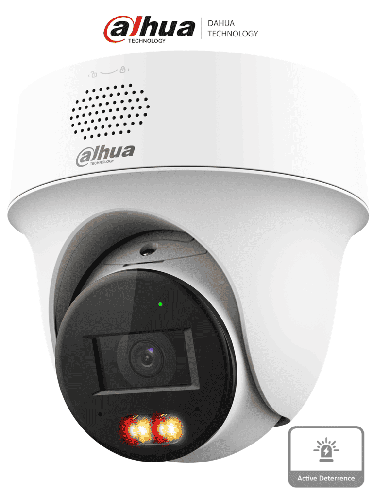 DAHUA IPC-PT1439H-PV-0280B - Cámara PT IP domo de 4 Megapixeles / Lente de 2.8 mm/ 30 Metros de Iluminación Dual Inteligente/ Audio dos vías/ Detección de humanos y vehículos/ Protección Perimetral/ Disuasión activa/ PoE/ IP66/