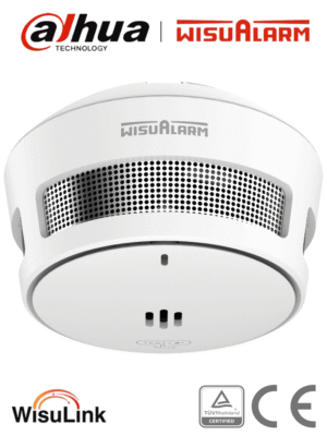 DAHUA WISUALARM DHI-HY-SA40A-R8 - Detector de Humo Inalambrico (Interconectable Hasta 24 Disp), Sensor Fotoeléctrico, Sonido de Alarma de 85dB, Alarma Visual y Audible, Batería de 10 años, Certificaciones TÜV and CE,