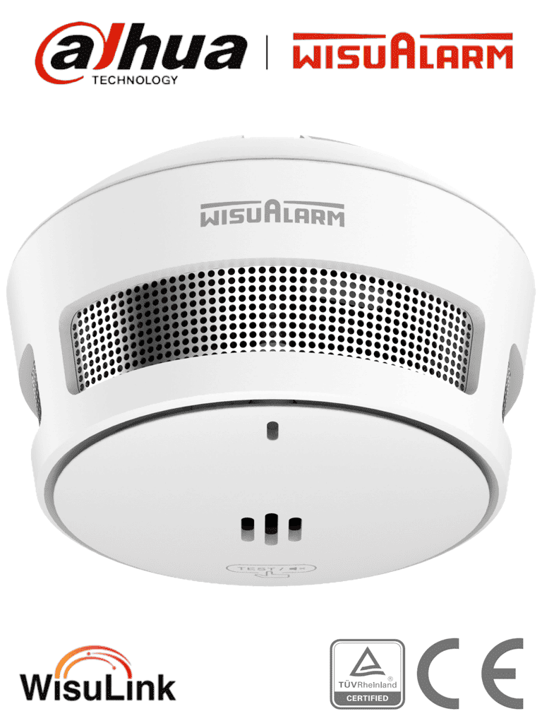 DAHUA WISUALARM DHI-HY-SA40A-R8 - Detector de Humo Inalambrico (Interconectable Hasta 24 Disp), Sensor Fotoeléctrico, Sonido de Alarma de 85dB, Alarma Visual y Audible, Batería de 10 años, Certificaciones TÜV and CE,