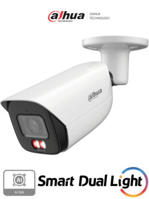 DAHUA DH-IPC-HFW3249E-S-IL - Cámara IP Bullet de 2 MP/ WizSense/Iluminador dual/ Lente de 2.8 mm/ 107° de Apertura/ Micrófono integrado/ IR de 50 m / SMD 4.0 / AI SSA / Quick Pick/ Ranura MicroSD/ WDR Real de 120 dB / PoE / IP67 /