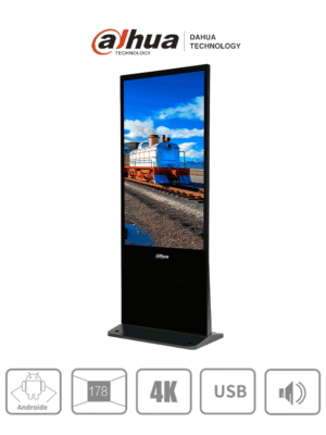 DAHUA LDV55-SAI400K - Pantalla de Publicidad Digital 55" 4K (Totem), montaje en piso. Brillo de 320 nits, diseño industrial con carcasa metálica y cristal templado de 3 mm. Ideal para entornos exigentes.