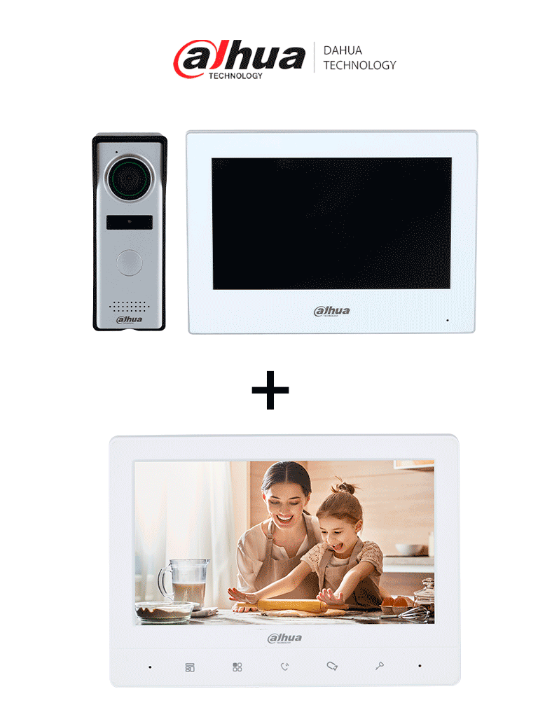 DAHUA DHI-KTH01+DHI-VTH1020J - Kit de Videopotero Hibrido + Frente de Calle Analogico con Camara de 1.3 MP + DAHUA VTH1020J- Monitor analógico de 7 pulgadas compatible con KTA01 / KTA02 /