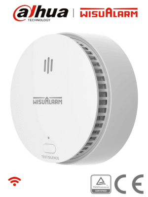 DAHUA WISUALARM HY-SA2FA - Detector Inteligente de Humo WiFi 2.4 Ghz, Sensor Fotoeléctrico, Sonido de Alarma de 85dB, Alarma Visual y Audible, Envía Notificaciones en Tiempo Real a APP, Certificaciones TÜV and CE,
