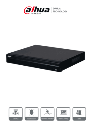 DAHUA DHI-NVR4232-4KS3 NVR De 32 canales IP, 8 MP/4K, 160 Mbps, Smart H.265+, 2 Bahías para HDD de 20 TB cada uno, HDMI & VGA, soporta cámaras WizSense y 2 canales SMD Plus.