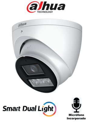 DAHUA HAC-HDW1239TN-IL-A-S3 - Camara Domo de 2 Megapixeles/ Iluminador Dual Inteligente+Full Color/ Lente de 2.8 mm/ 107 Grados/ Microfono Integrado/ WDR Real de 130 dB/ 40 Metros de Iluminación IR y Visible/ IP67/