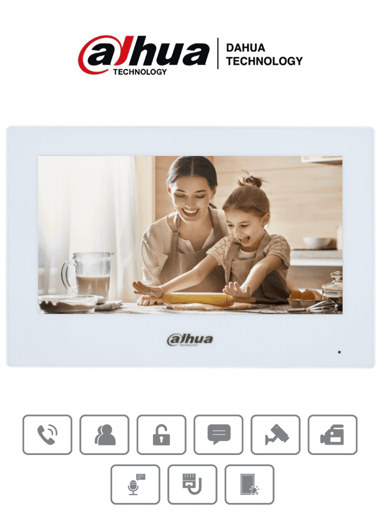 DAHUA VTH2621GW-P - Monitor IP Touch de 7 Pulgadas/ Serie Lite/ Blanco/ Poe Estandar/ 6&1 E&S de Alarmas/ Uso Interior/ Modo No Molestar/ H.265/ Soporta Hasta 4 Frentes de Calle y 4 Monitores Adicionales/