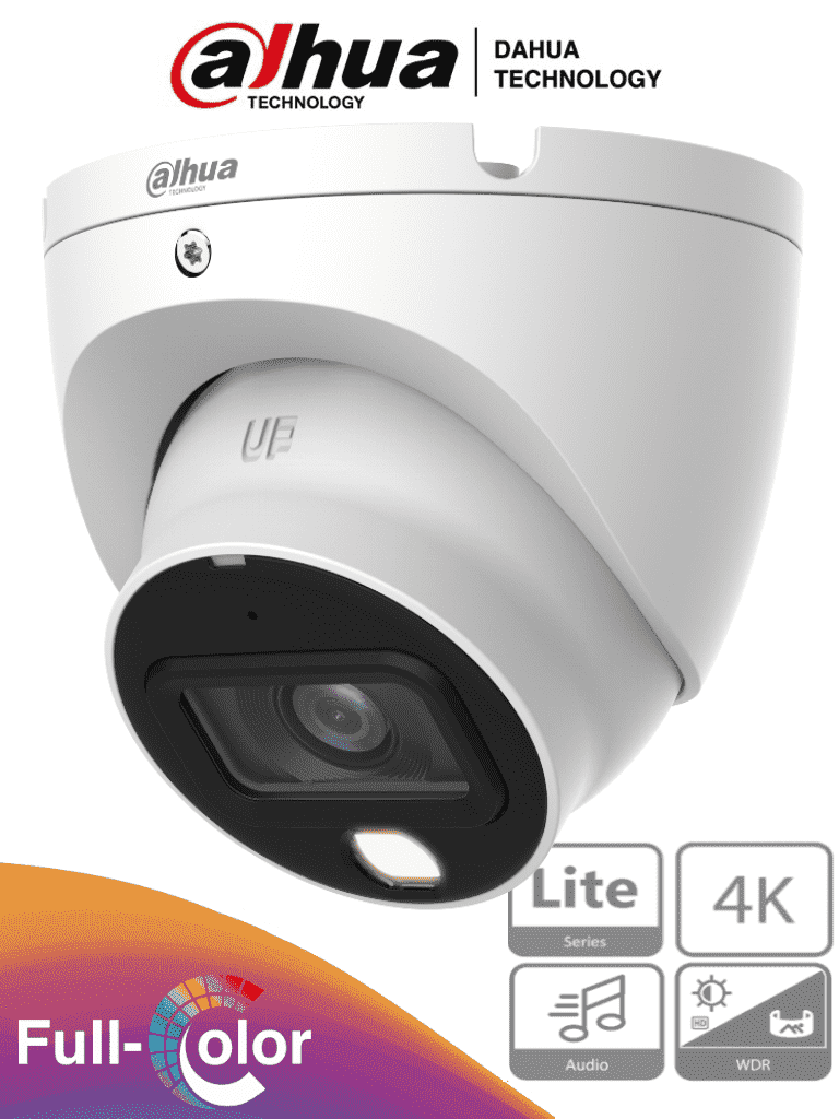 DAHUA HAC-HDW1809TLM-A-LED -Camara Domo Eyeball 4k Full Color/ 8 MP/Lente de 2.8mm/106 Grados de Apertura/ Microfono Integrado/ 20 Metros de Iluminación/ Imagen a Todo Color 24/7/ Super Adapt/ WDR de 120 dB/ Soporta CVI/CVBS/AHD/TVI /