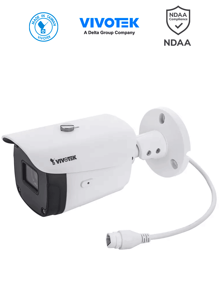 VIVOTEK IB9388-HT - Cámara IP bullet exterior 5 MP, lente varifocal remoto 2.8-12mm, H.265, Smart IR 30m, WDR Pro, SNV, ciberseguridad Trend Micro, Smart Stream III, IP66, IK10, NDAA, ONVIF.