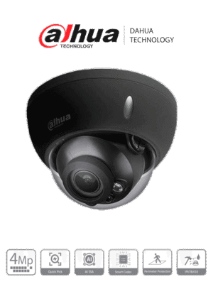 DAHUA IPC-HDBW3441R-ZS (BLACK) - Cámara Domo IP de 4 Megapíxeles/ WizSense/ Lente Motorizado de 2.7-13.5mm/ H.265+/ IR de 40 Mts/ WDR Real/ Ranura para MicroSD/ IP67/ IK10/ PoE/
