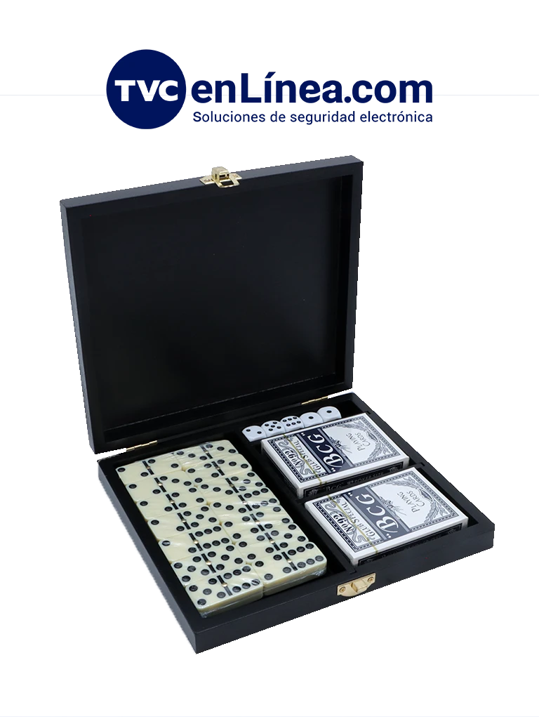 TVC SETJUEGO - Set de Juegos/ Con Logotipo de TVC/ Incluye Domino, Barajas y Dados/ Caja Color Negro/