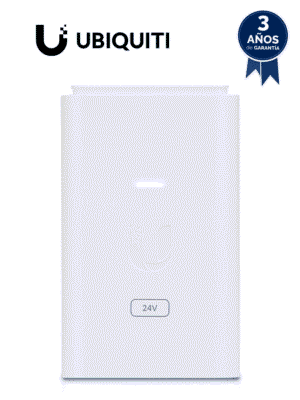 UBIQUITI POE-24-7W-G-WH - Inyector PoE Gigabit con protección contra descargas, alimentación de 24V DC a 0.3A y capacidad para reset remoto.