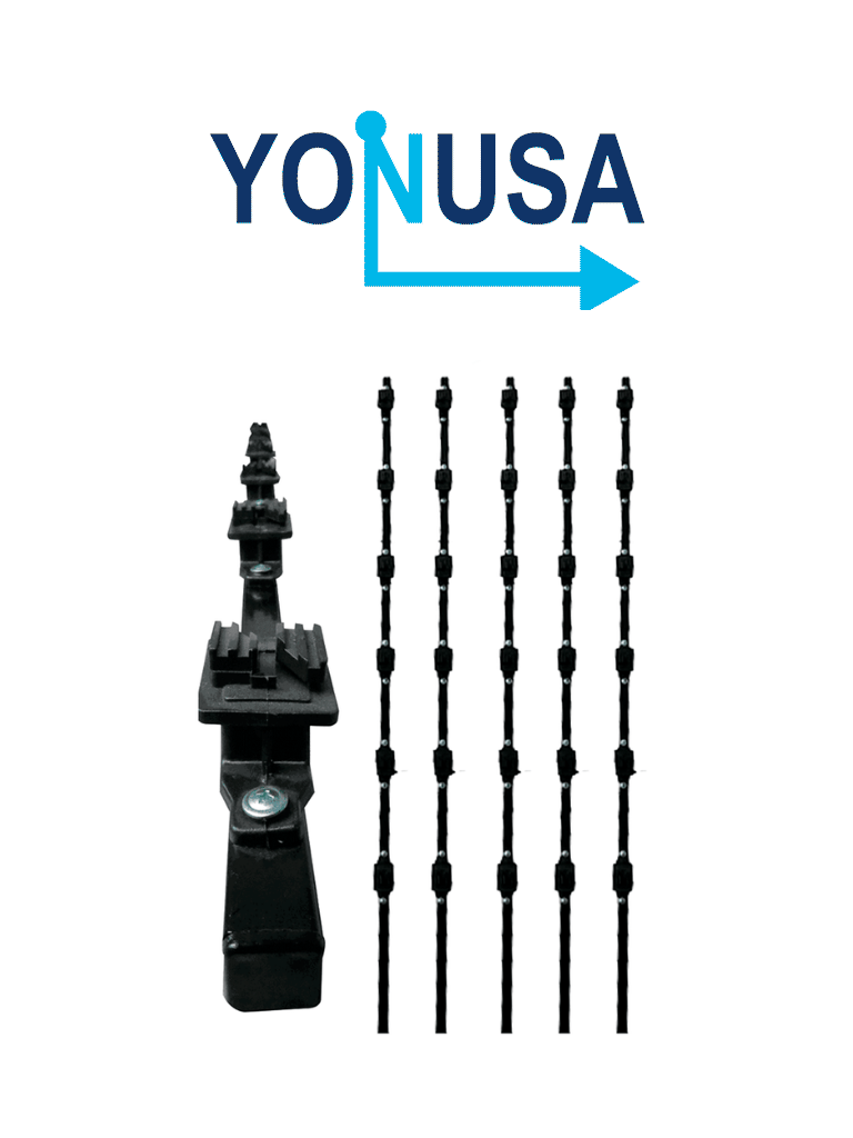 YONUSA K156L - Kit de 5 postes de perfil 3/4 en color negro de 1.2 mts de largo, con 6 aisladores de paso para 6 líneas con 15 cm de separación/ Listo para instalación en campo
