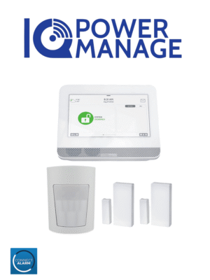 QOLSYS IQ4HUB POWER MANAGE PACK - Paquete que contiene Sistema de Alarma IQ4 HUB autocontenido, con pantalla táctil de 7", 1 sensor PIR inalámbrico PGP9914 y 2 sensores magnéticos inalámbricos PG9303