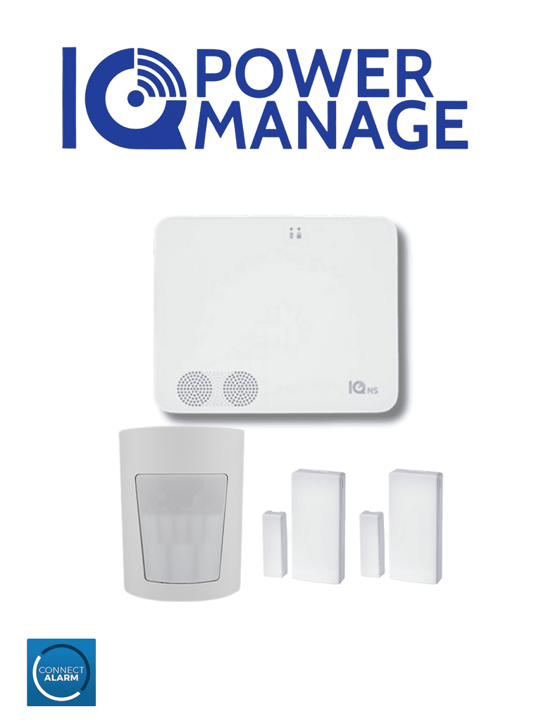QOLSYS IQ4NS POWER MANAGE PACK - Paquete que contiene Sistema de Alarma IQ4 NS autocontenido sin pantalla, 1 sensor PIR inalámbrico PGP9914 y 2 sensores magnéticos inalámbricos PG9303