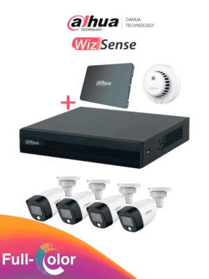 DAHUA PAQ-DH-KIT/XVR1B04-I-SSD(512G)/4-H-DHI-HY-SA13A - Kit FullColor de 4 Canales con SSD de 512GB/ 4 Camaras Full Color de 2 Megapixeles con Microfono/ Regalo Detector de Humo Stand Alone DHI-HY-SA13A