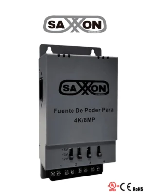 SAXXON ENERGIA PSU1205A-4K - Fuente de poder Regulable Metálica/ Conexión de Hasta 4 Canales/ Voltaje de Ajuste 12V 13V o 15V cc/ Salida de Hasta 5 Amp en los 4 Canales/ Instalación en Pared