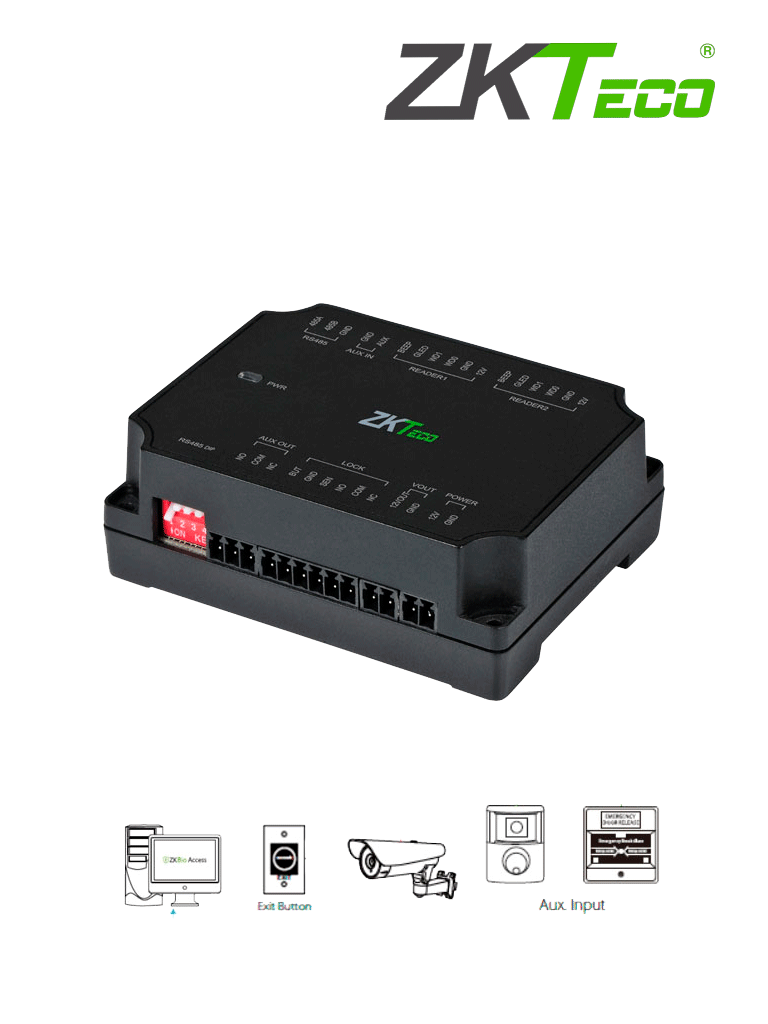 ZKTECO DM10 - Expansor para Panel de Control de Acceso C2-260 ZKT0720004 para Aumentar 1 Puerta por medio de RS485 / Agregando el Expansor DM10 puedes Aumentar y Controlar hasta 8 Puertas / Cuenta con Comunicación Wiegand /