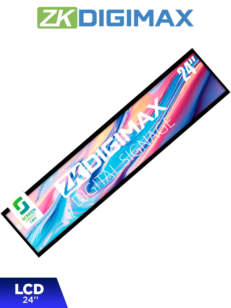 ZKDIGIMAX DG03S1W24 - Pantalla LCD Estrecha de 24" para Estantería, Ultrapanorámica, Resolución Full HD, Android 8.1, Alta Brillantez