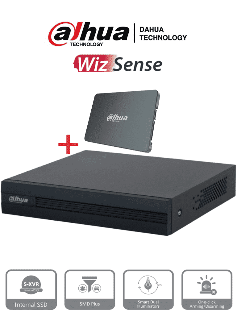 DAHUA XVR1B08-I-SSD - DVR de 8 canales 1080p Lite/ Con disco SSD de 512GB especial para Videovigilancia/ S-XVR Series/ WizSense/ H.265+/ 4 canales con SMD Plus/ Búsqueda inteligente (Humanos y vehículos) /