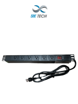 SBETECH SBE-TC006VSP - Barra de 6 contactos polarizados 5-51R, montaje horizontal 19" y 1U, con clavija de 1.8m y multicontactos