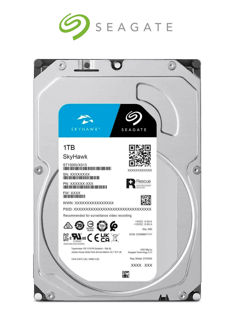 SEAGATE ST1000VX013 - Disco Duro de 1TB serie SkyHawk 3.5" / SATA III / 6Gbit/s / 6400 RPM / 256 MB Caché
