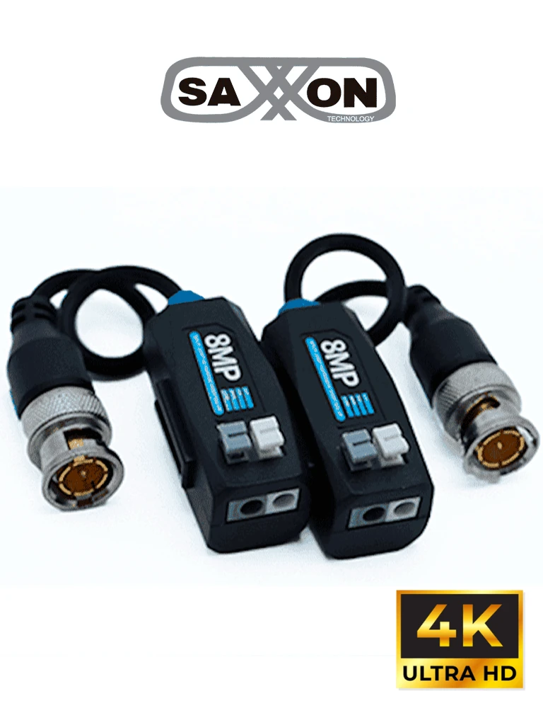 SAXXON SXCF800 - Par de Transceptores Pasivos 4K / Botónes Push / 8MP ( 4K ) hasta 200 Metros / 1080P hasta 250 Metros / Soporta HDCVI / AHD / TVI / CBVS / Fácil Conexión
