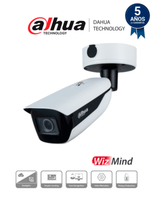 DAHUA IPC-HFW7442HN-ZFR - Cámara IP Bullet Resolución de 4 MP/ Lente Mot. 2.7 a 12mm/ ∢ 114°-47°/ IR 60 mts/ IA WizMind/ Reconocimiento Facial/ Metadatos de Video/ Conteo de Personas/ Starlight/ ePoE/ WDR 140dB/ H.265/ IP67/ IK10/ E&S Alarma/ E&S Audio/