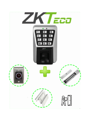 ZKTECO MA500PAK - Control de Acceso Profesional de Huella / Tarjeta y Password para Exterior con IP65 / Incluye Contrachapa Magnética LM2805 de 200Kg / Soporte de Fijación ZL / Botón de Salida No Touch