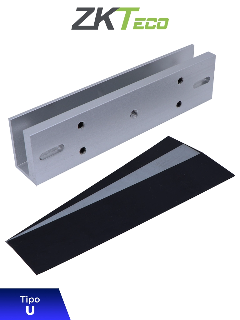 ZKTECO LMB280U - Soporte de Montaje para Puertas de Vidrio sin Marco, Tipo U, Aluminio Anodizado, Compatible con Cerradura Magnética LM200LED