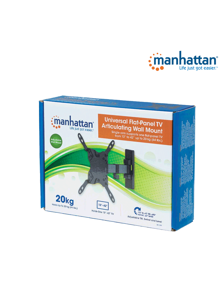 MANHATTAN 461399 - Soporte para Pantalla de 13 a 42 Pulgadas/ 20 Kg de Carga/ Brazo Articulado/ Distancia a la Pared de Hasta 19 cm/ Acero/ VESA/ 75/ 100/ 200x100/ 200/ - Image 5