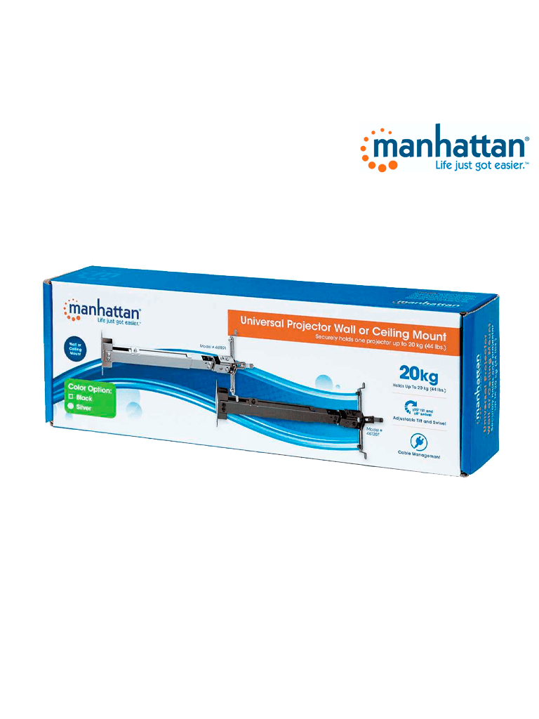 MANHATTAN 461191 - Soporte de Proyector para Montaje en Techo o Pared/ 20 Kg de Carga/ Altura Ajustable/ Inclinación y Rotación Ajustable/ Movimiento Articulado/ Color Plata/ Diseño Multipropositos/ - Image 2
