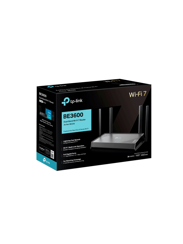 Archer BE220 BE3600 Dual-Band Router WiFi 7 de Doble Banda a 3.6 Gbps, Puertos 1× puerto WAN de 1 Gbps + 4× puertos LAN de 1 Gbps, 4× antenas externas junto con Beamforming, Compatible con EasyMesh - Image 2