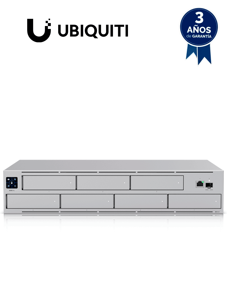 UBIQUITI UNVR-PRO - NVR UniFi Protect , 7 bahías de disco duro de 2,5 "/ 3,5" de 8TB c/u , almacena hasta 20 cámaras 4k o 60 cámaras 1080p , pantalla táctil , 1 puerto 10G SFP+ , 1 puerto GbE RJ45 , Configuración automatizada de RAID 1, 5 o 10 HDD.