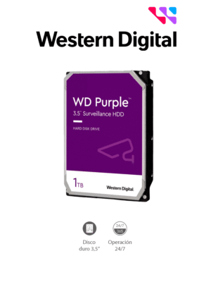WESTERN WD10PURZ - Disco Duro de 1TB Purple/ Especial Para Videovigilancia/ Trabajo 24/7/ Interface: Sata 6 Gb/s/ Hasta 64 Cámaras/ Hasta 8 BahÃas de Discos Duros/ 3 Años de GarantÃa/
