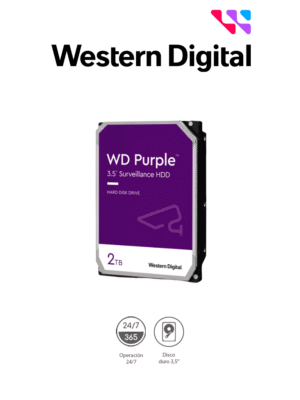 WESTERN DIGITAL WD23PURZ - Disco duro de 2TB / Serie Purple para videovigilancia / Trabajo 24/7/ Interface: Sata 6 Gb/s/ Hasta 64 Cámaras/ Hasta 8 BahÃas de Discos Duros/ 3 Años de GarantÃa