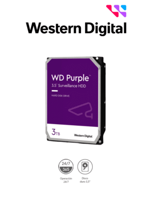 WESTERN WD33PURZ - Disco Duro de 3TB Purple/ Especial para Videovigilancia/ Trabajo 24/7/ Interface: Sata 6 Gb/s/ Hasta 64 Cámaras/ Hasta 16 BahÃas de Discos Duros/ 3 Años de GarantÃa / 6Gb/s