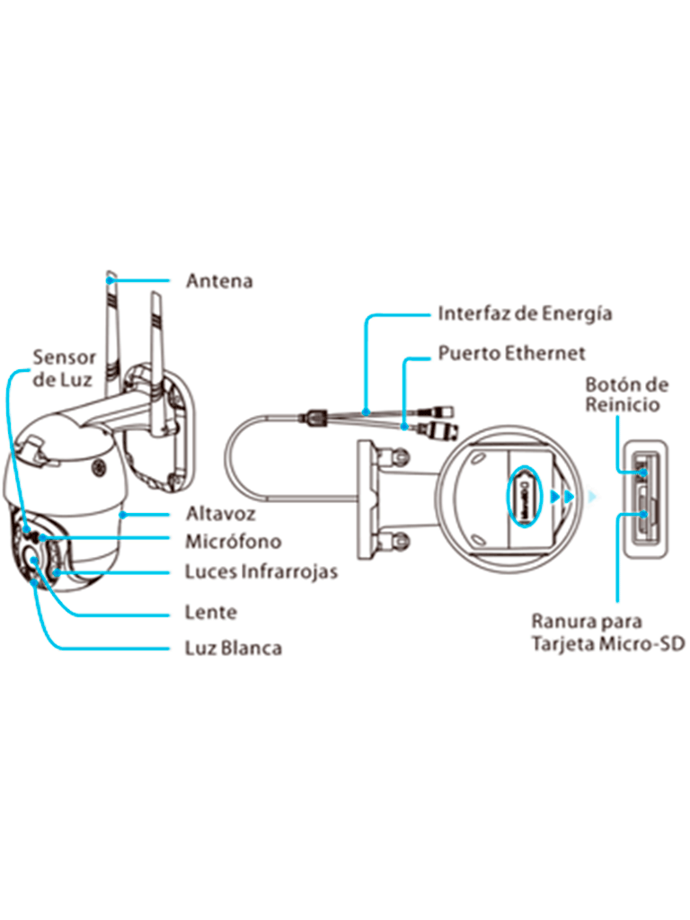 NGTECO NGC4200 - Cámara PT WiFi de 3MP con lente de 3.6mm, altavoz y micrófono integrados. Ofrece audio bidireccional y alcance IR de 20m. Utiliza compresión de vídeo H.265. Compatible con almacenamiento local y en la nube. Funciona con Alexa - Image 2
