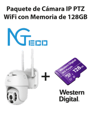 NGTECO NGC4200PAK - Paquete de Cámara NGC4200 IP PTZ WiFi 3MP con Memoria de 128GB Micro SDXC/ Linea Purple/ Clase 10 U1