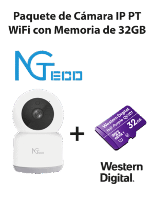 NGTECO NGC2401PAK - Paquete de Cámara NGC2401 IP PT WiFi 1080P con Memoria de 32GB Micro SDHC/ Linea Purple/ Clase 10 U1