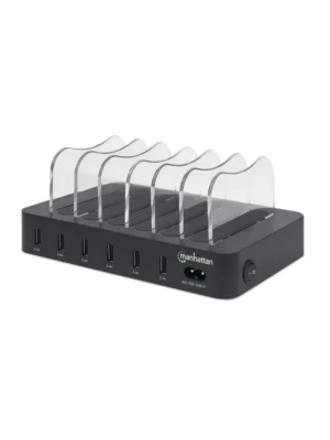 MANHATTAN - 102254 - Estación de carga con 6 puertos USB / Seis puertos USB-A, hasta 5 V / 2.4 A por puerto, 50 W de salida en total, negro