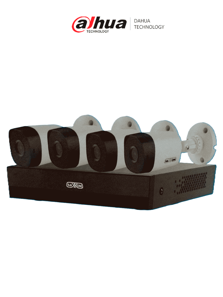 SAXXON SUA-KIT/XVR1E04-I/4-B10P-0280B - Kit de 4 Canales HDCVI/ Cámaras B10P de 1MP 720P/ Lente de 2.8mm Con Apertura de Hasta 100°/ Grabador de 4 Canales con Detección de Movimiento Inteligente/ Entradas y Salidas de Audio/