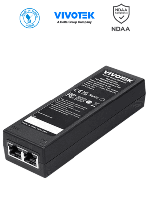 VIVOTEK AP-GIC-011A-030 - Inyector PoE Gigabit, 30W, 1 puerto, 802.3af/at, NDAA, 55VDC/0.55A, Proteccion 6KV